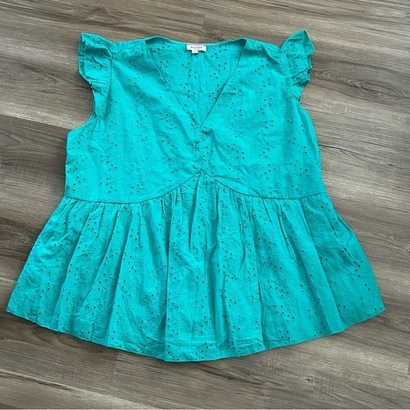 ANDREE Flutter Cap Sleeve Peplum V-Neck Eye-lit Floral Embroidered Top Women 2X - Picture 1 of 7